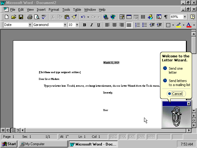 Microsoft Word 97 Document Editing with Clippy (1997)